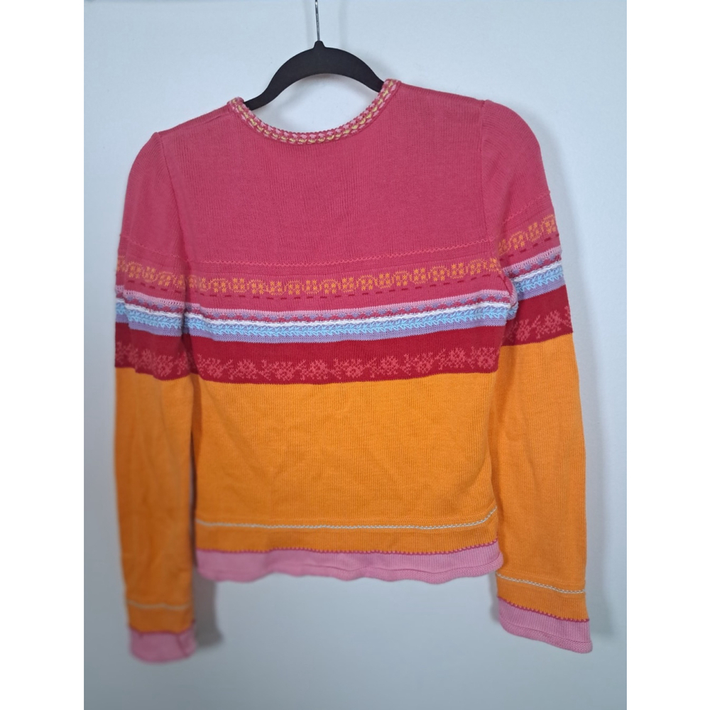 Oilily Sweater Size Small Pink Orange Flolar Vintage Knit 100% Cotton